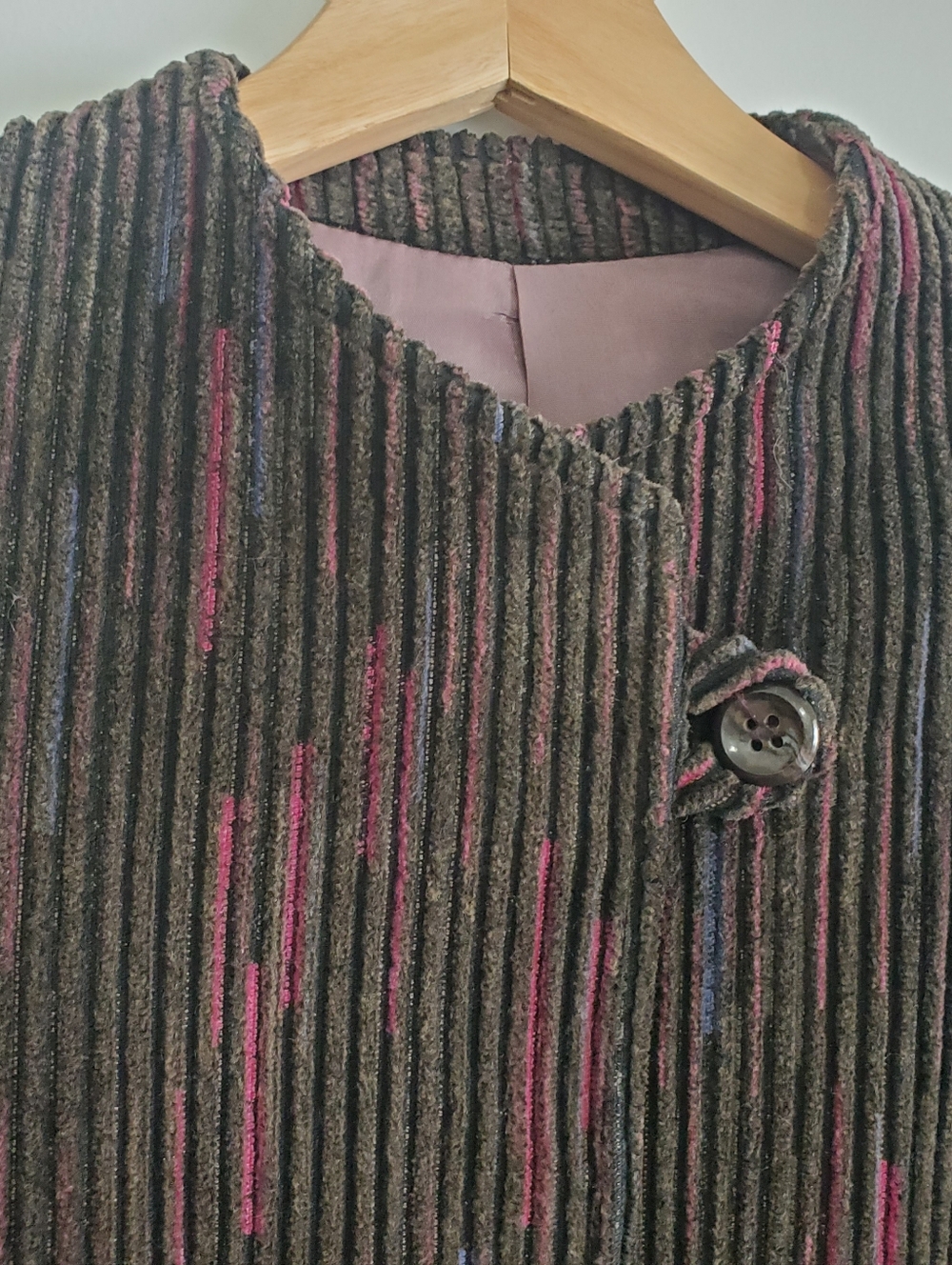 Vintage 60s Large Cord Suit Jacket Brian Tucker Dublin Black Coat Pink Stripes - Picture 13 of 16